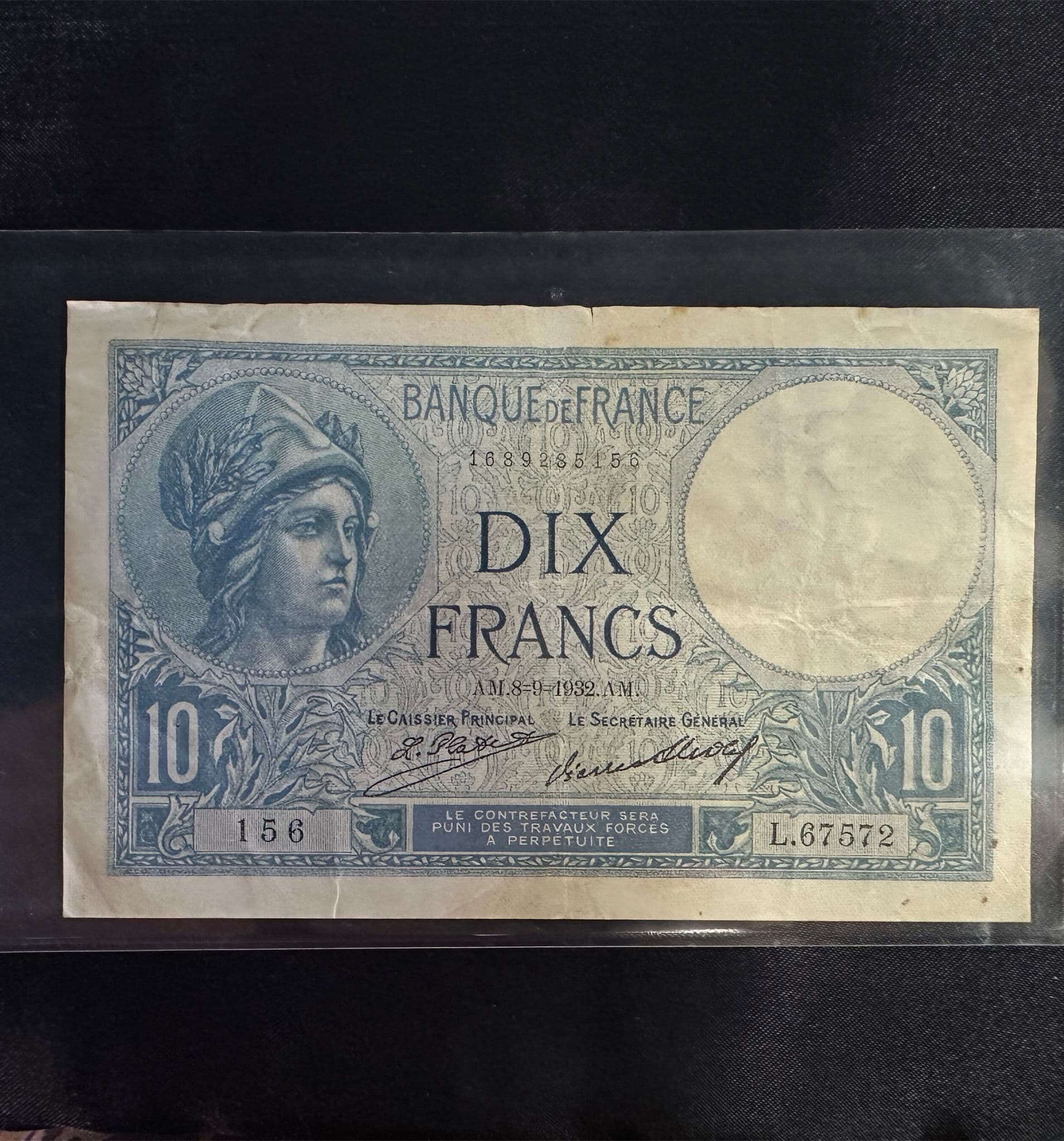 Bancnotă 10 Francs Banque de France (1932), piesă de colecție