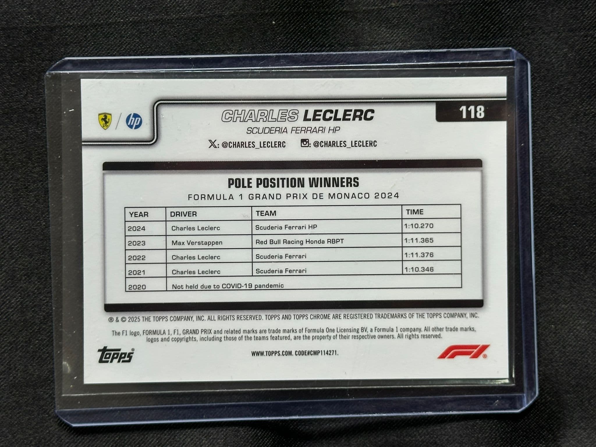 Cartonaș de colecție cu Charles Leclerc, ediție ultra-limitată Topps Chrome Formula 1 (2024) 2