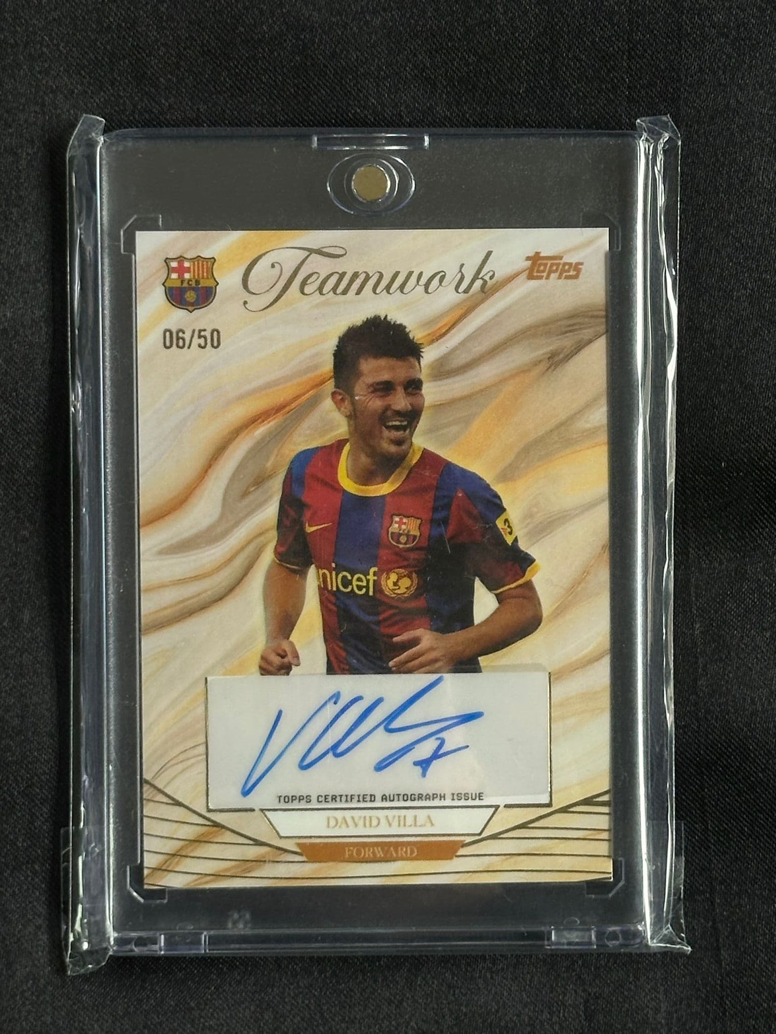 Cartonaș de colecție cu David Villa - Autograf Original - Ediție Limitată FC Barcelona