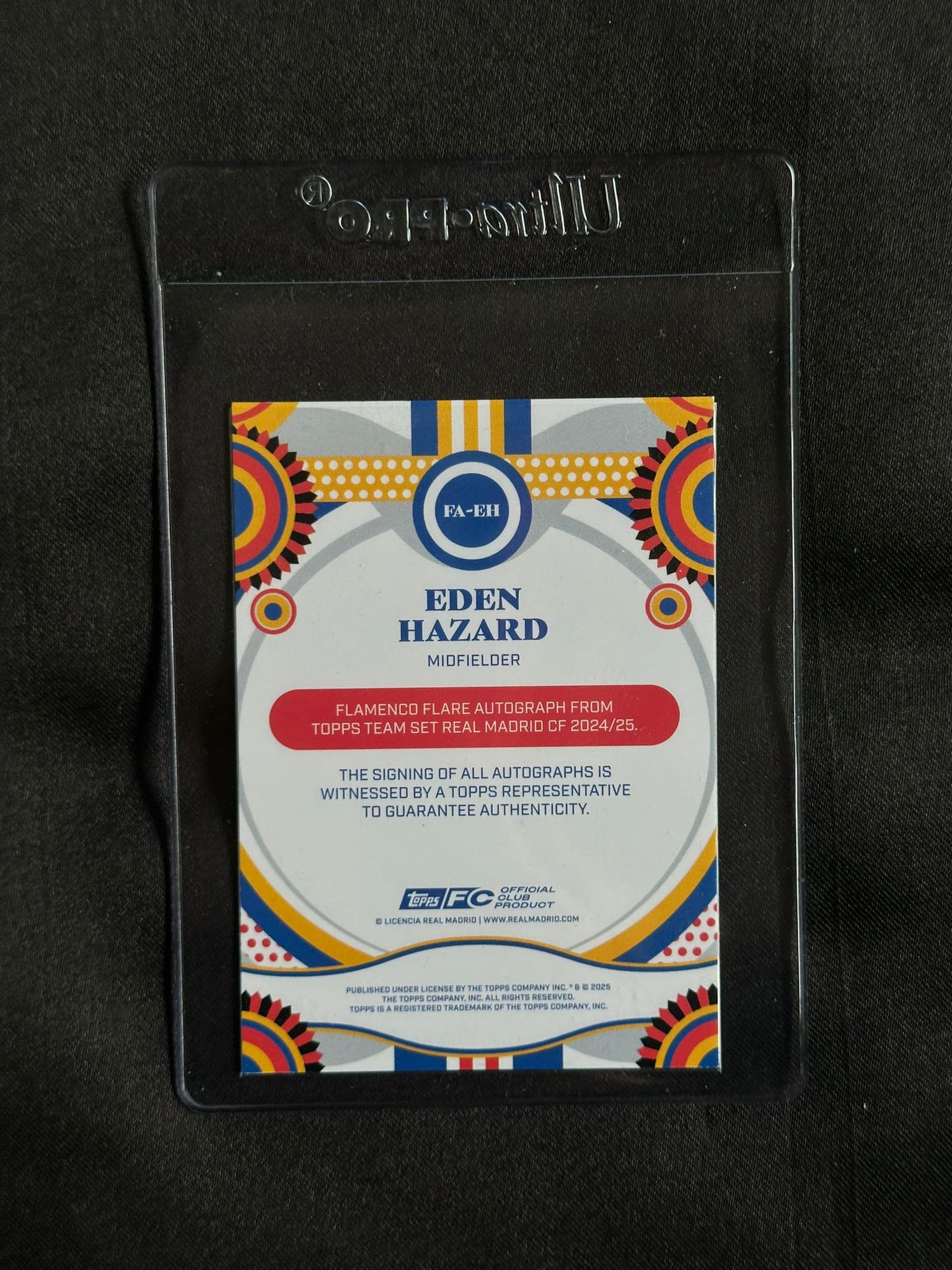Card Topps Real Madrid 2024/25 Eden Hazard Flamenco Flare Auto /250 – Autograf Certificat 2